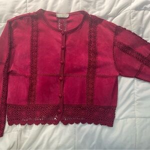 Real vintage SMH Boutique Crochet Red Leather Suede Jacket